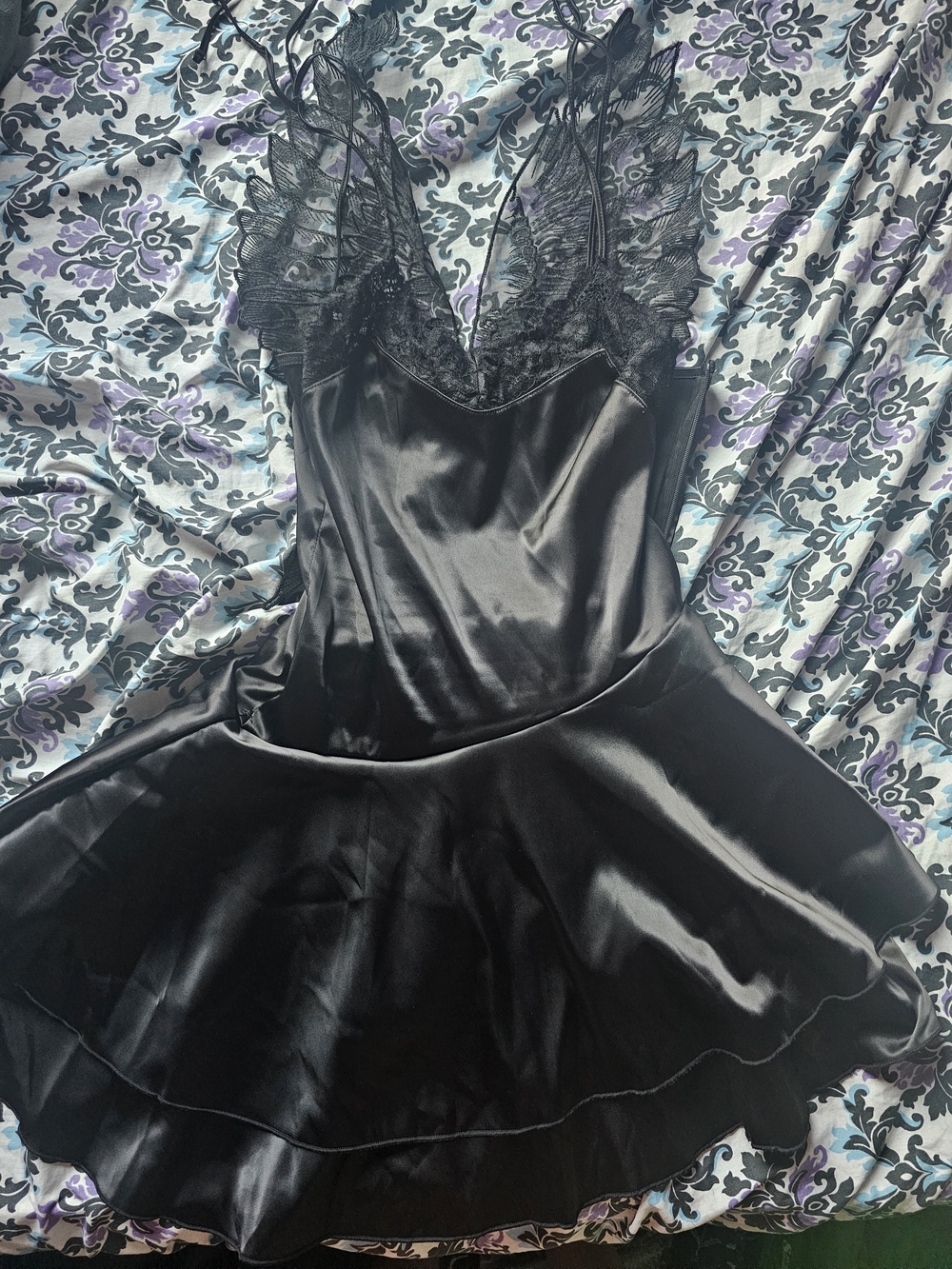 Widow Black Satin Asymmetrical Wing-Back Mini Dress - Picture 3 of 5